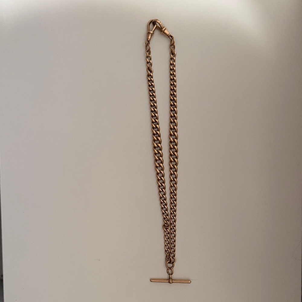 9k Solid Gold Watch Chain Necklace with T-Bar